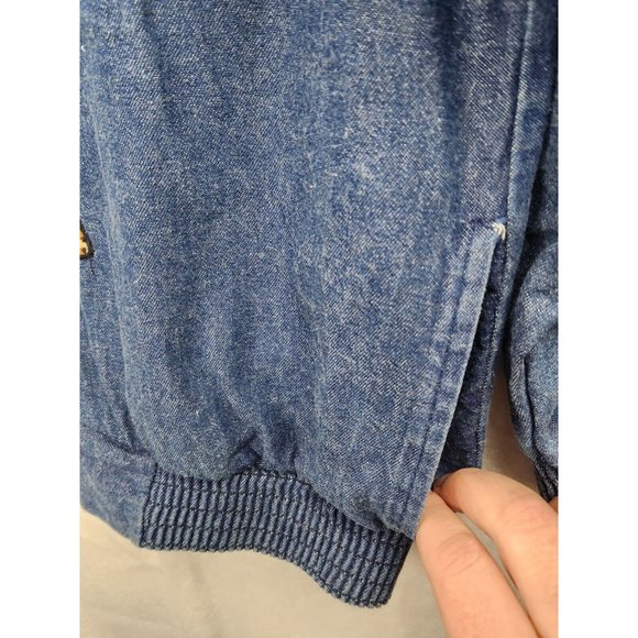 Denim Jacket Vtg Womens Sz S Faux Leather & Animal Print Applique Studs Zip Up - Picture 6 of 9